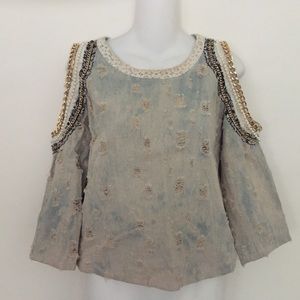 HOMMAGE Denim Jean Blouse Size Small Beads Chain